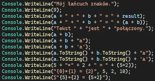 Formatowanie łańcuchów znaków w języku C#