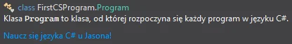 Opis klasy po najechaniu na jej nazwę w "Visual Studio 2019"