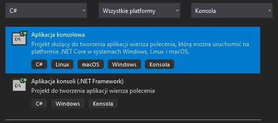 Tworzenie projektu dla pierwszego programu w języku C# w "Visual Studio 2019" - część druga