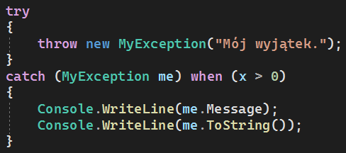 Warunkowe przechwytywanie wyjątku w języku C#