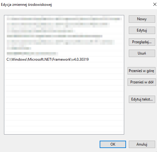 Dodawanie zmiennej środowiskowej dla "csc" w Windows 10