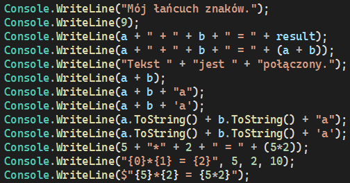 Formatowanie łańcuchów znaków w języku C#