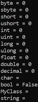 Wartości domyślne w języku C#