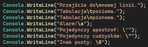 Znaki specjalne w języku C#