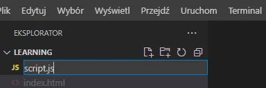 Tworzenie pliku JS w programie "VSCode"