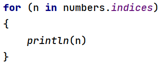 Pętla "for" w języku Kotlin z właściwością "indices"