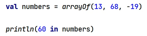 Sprawdzenie czy element zawiera się w tablicy za pomocą słowa kluczowego "in" w języku Kotlin
