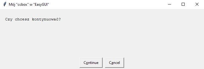 Działanie metody "ccbox" w pakiecie "EasyGUI" w Pythonie