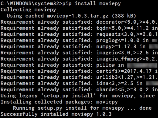 Instalacja pakietu "moviepy" w systemie "pip" w Pythonie