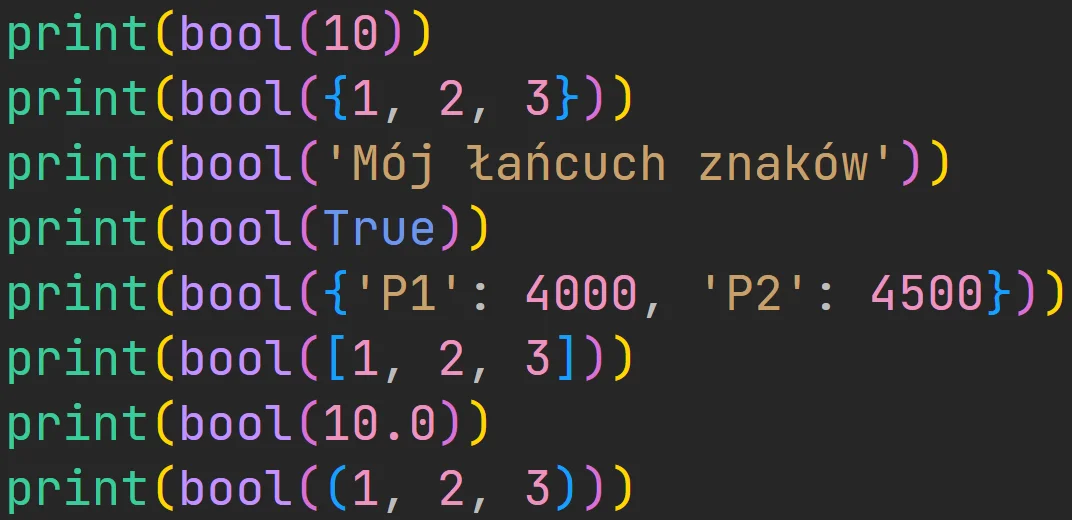Konwersje na typ danych "bool" w języku Python Konwersje na typ danych "bool" w języku Python