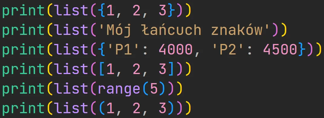 Konwersje na typ danych "list" w języku Python Konwersje na typ danych "list" w języku Python