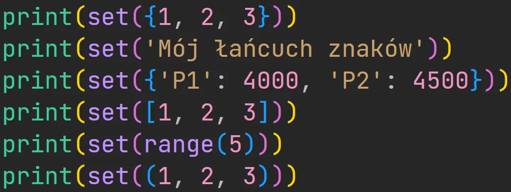 Konwersje na typ danych "set" w języku Python Konwersje na typ danych "set" w języku Python