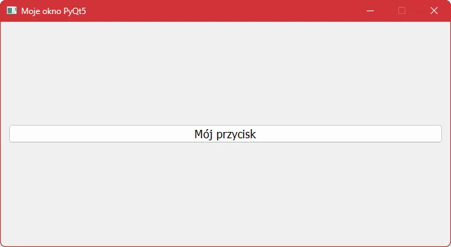 Okno aplikacji graficznej z przyciskiem w prostokątnym układzie pionowym pakietu "PyQt5" w języku Python