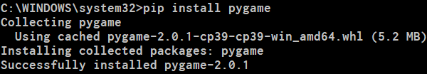 Instalacja pakietu "pygame" w systemie "pip" w Pythonie
