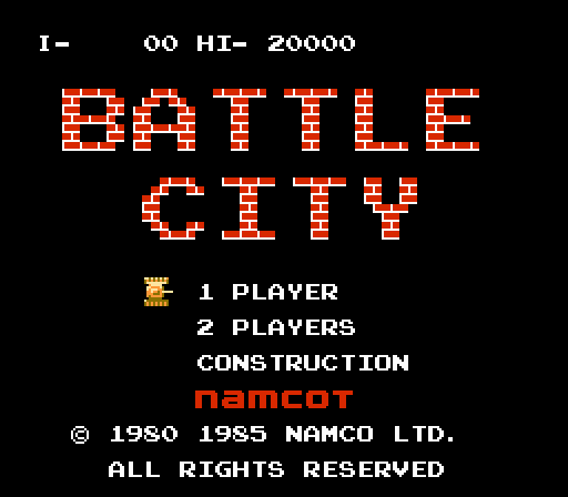 Menu główne "Battle City" (1985)