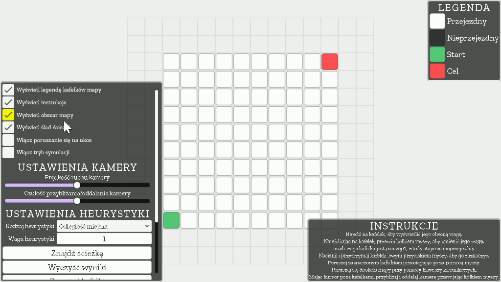 Przełączanie rysowania obszaru mapy w "A* Visualiser"