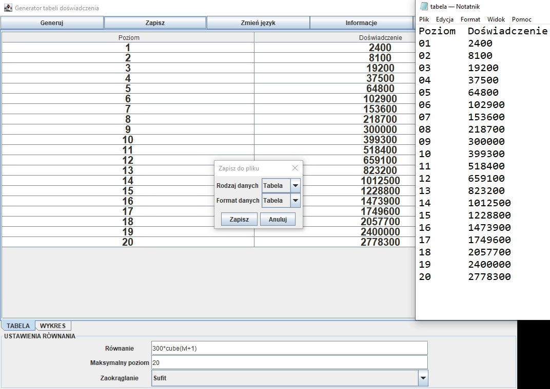 Wygląd programu "Statistic Table Generator" z dnia 14 września, 2020 roku