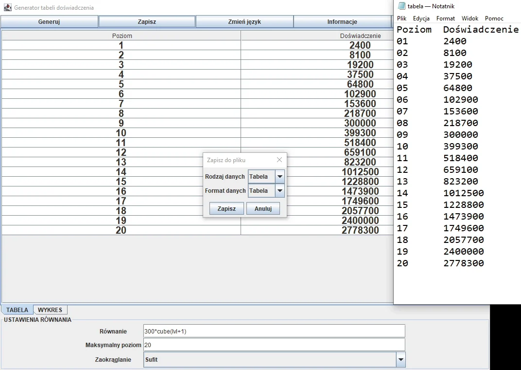 Wygląd programu "Statistic Table Generator" z dnia 14 września, 2020 roku