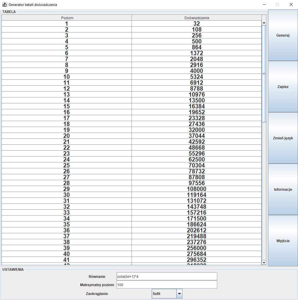 Wygląd programu "Statistic Table Generator" z dnia 16 lipca, 2020 roku