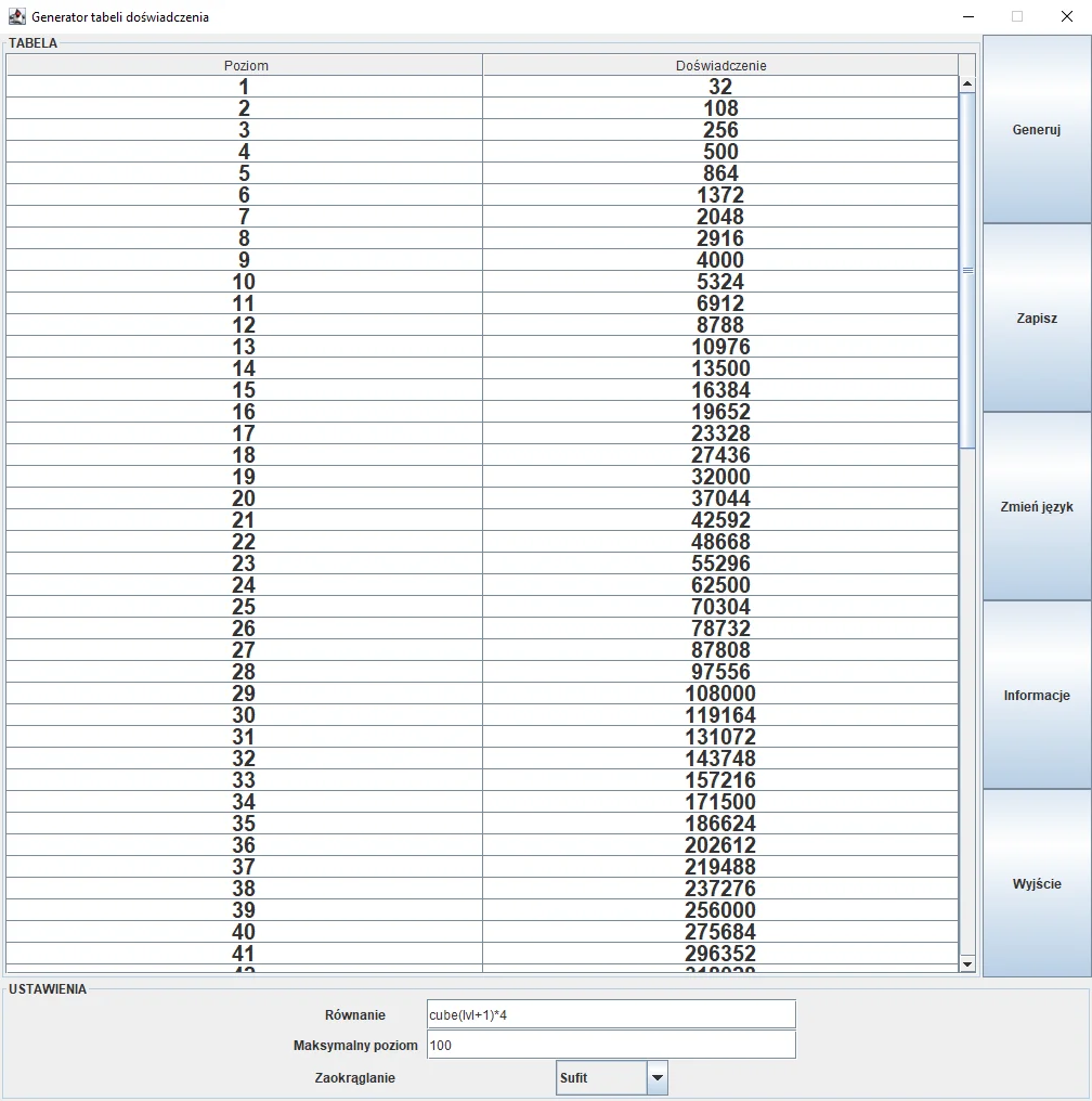 Wygląd programu "Statistic Table Generator" z dnia 16 lipca, 2020 roku