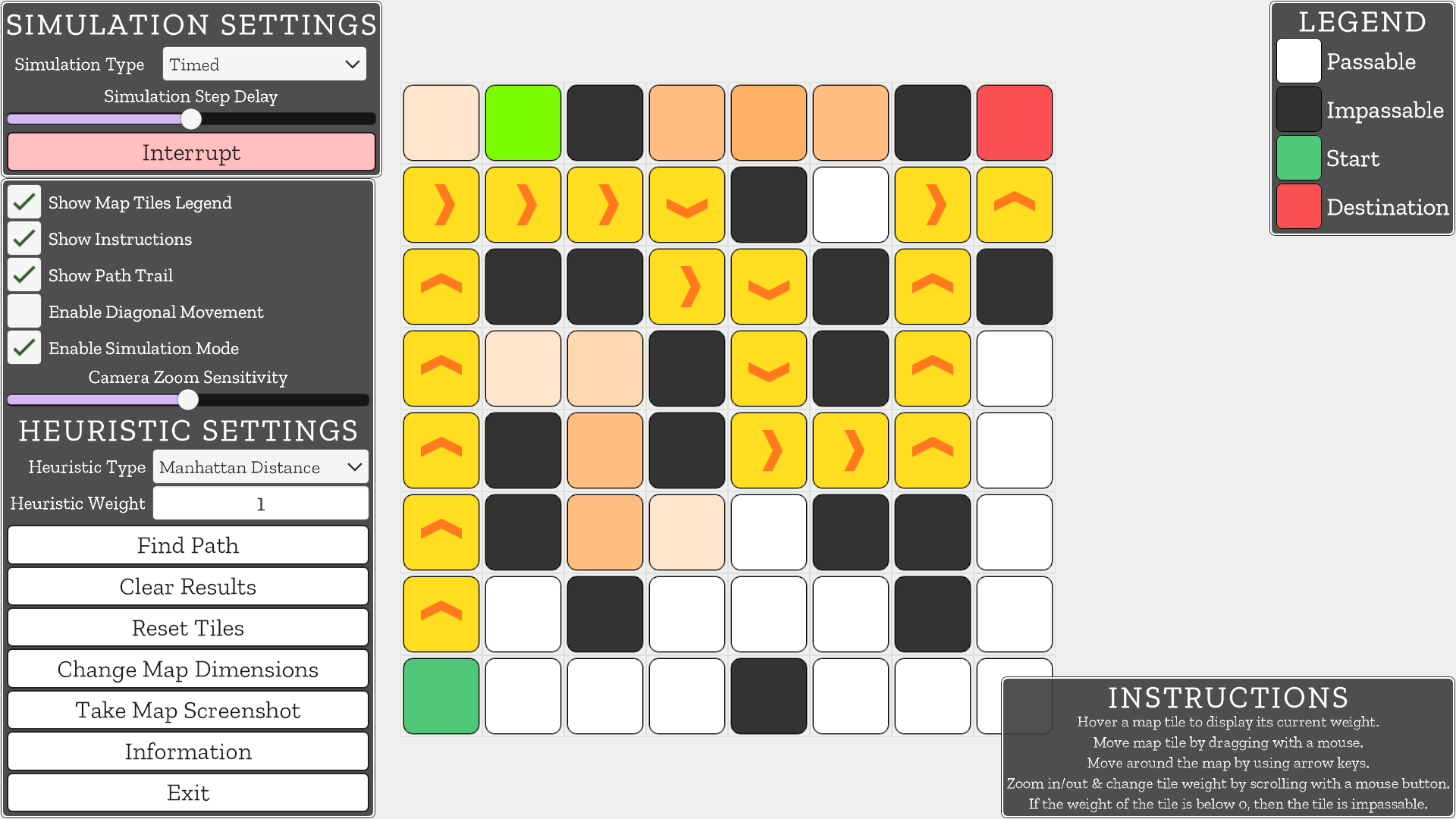 Zrzut ekranu z programu "A* Visualiser" (2025)