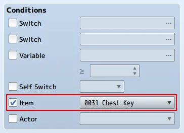 Konfiguracja karty zdarzeń skrzyni zamkniętej na klucz w "RPG Maker MZ"