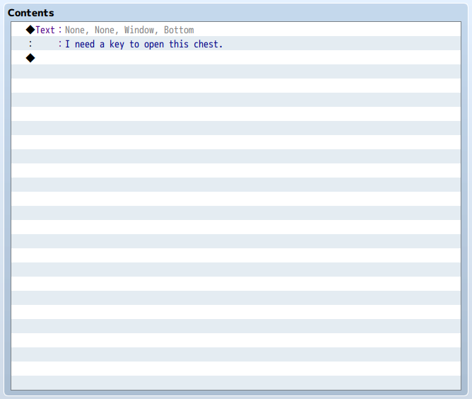 Okno zdarzeń komunikatu o braku klucza do skrzyni w "RPG Maker MZ" Okno zdarzeń komunikatu o braku klucza do skrzyni w "RPG Maker MZ"