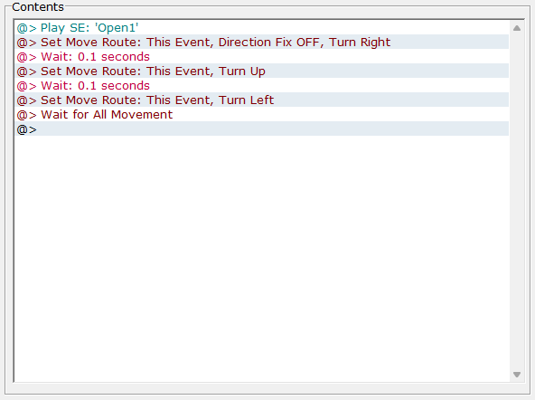 Okno zdarzeń otwarcia drzwi w "RPG Maker 2000"/"RPG Maker 2003"