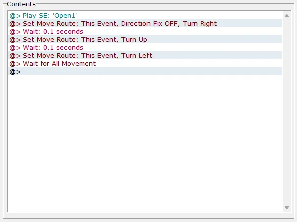 Okno zdarzeń otwarcia drzwi w "RPG Maker 2000"/"RPG Maker 2003"