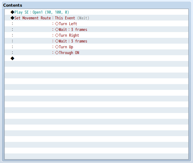 Okno zdarzeń otwarcia drzwi w "RPG Maker MZ"