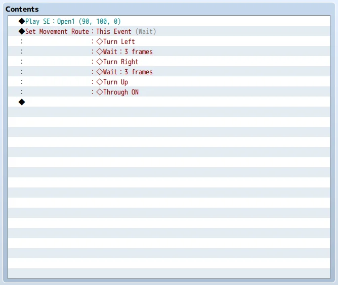 Okno zdarzeń otwarcia drzwi w "RPG Maker MZ"