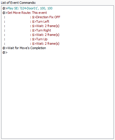 Okno zdarzeń otwarcia drzwi w "RPG Maker XP"