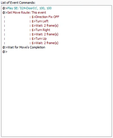 Okno zdarzeń otwarcia drzwi w "RPG Maker XP"