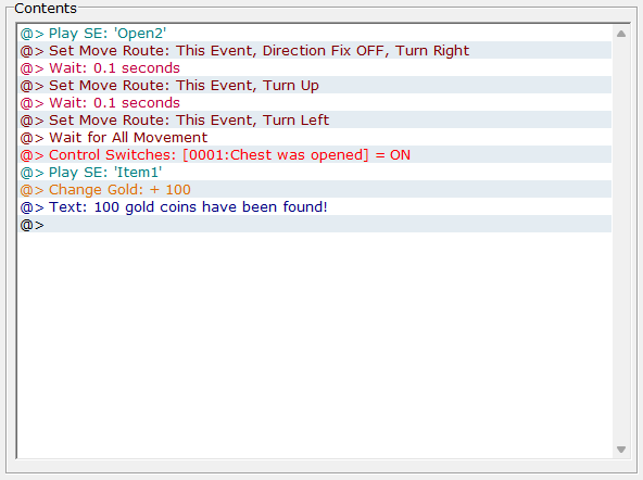 Okno zdarzeń otwarcia skrzyni w "RPG Maker 2000"/"RPG Maker 2003" Okno zdarzeń otwarcia skrzyni w "RPG Maker 2000"/"RPG Maker 2003"