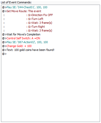 Okno zdarzeń otwarcia skrzyni w "RPG Maker XP" Okno zdarzeń otwarcia skrzyni w "RPG Maker XP"