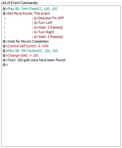 Okno zdarzeń otwarcia skrzyni w "RPG Maker XP"